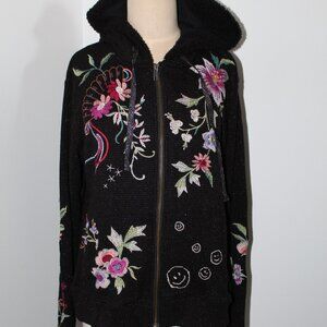 NWT Johnny Was Biya JWLA Black Metallic Thermal Zip Up Hoodie Coat Jacket